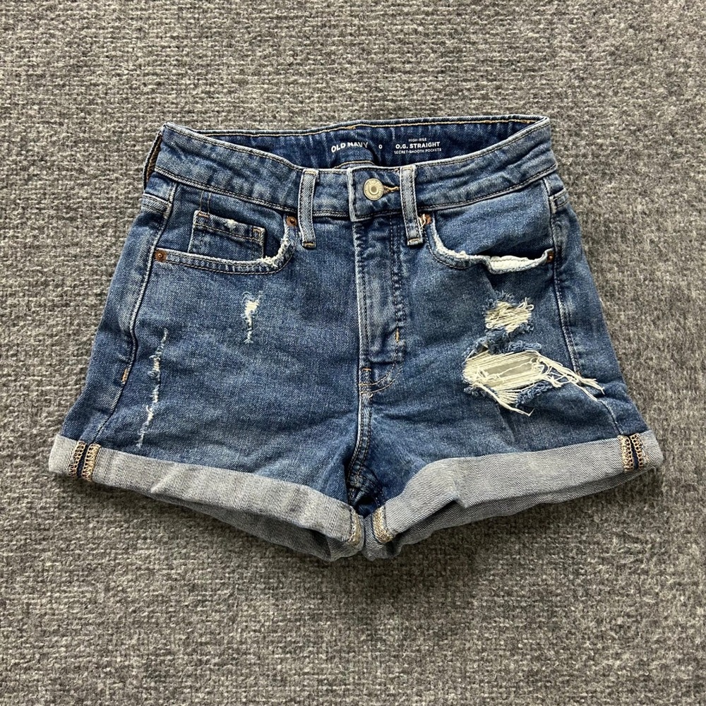 Old Navy Shorts Womens Size 0 Blue O.G. Straight High Rise Distressed Denim Jean